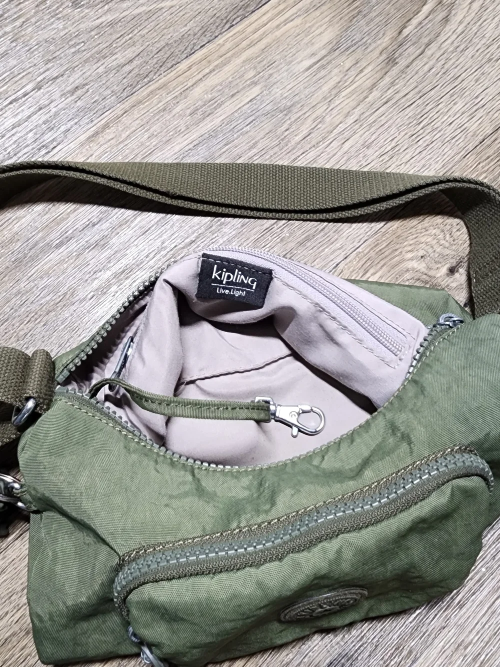 Kipling Olive Green Y2K Nylon Shoulder Bag w/ Monkey Charm